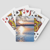 黄金の日の出の湖、写真やる気を起こさせる撮影 トランプ (裏面)