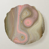 黄金の星でピンクのオリーブとタンミネラルスワール ラウンドクッション (裏面)