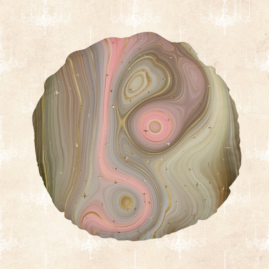 黄金の星でピンクのオリーブとタンミネラルスワール ラウンドクッション