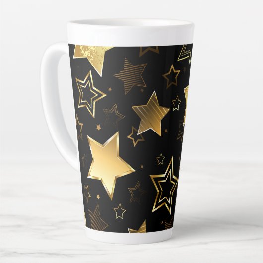 黄金の星とシームレスなパターン カフェラテマグ (左アングル)