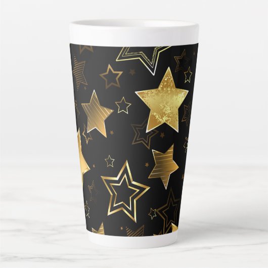 黄金の星とシームレスなパターン カフェラテマグ (正面)