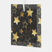 黄金の星とシームレスなパターン ガラスオーナメント (正面左)