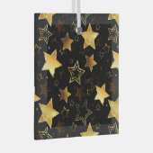 黄金の星とシームレスなパターン ガラスオーナメント (正面右)