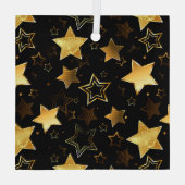 黄金の星とシームレスなパターン ガラスオーナメント (裏面)