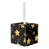 黄金の星とシームレスなパターン キューブオーナメント (裏面アングル)