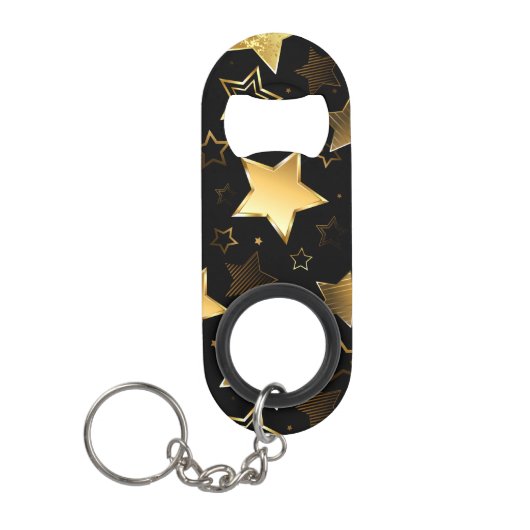 黄金の星とシームレスなパターン キーホルダー栓抜き (正面)