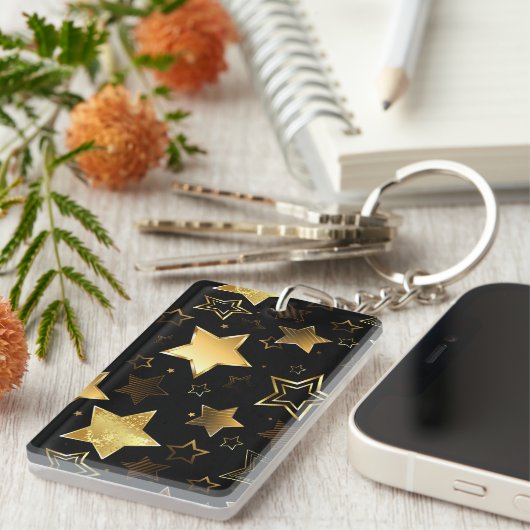黄金の星とシームレスなパターン キーホルダー (正面右)