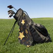 黄金の星とシームレスなパターン ゴルフタオル (グリーン)