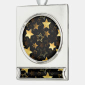 黄金の星とシームレスなパターン シルバープレートバナーオーナメント (左)