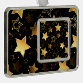 黄金の星とシームレスなパターン シルバープレートフレームオーナメント (右)