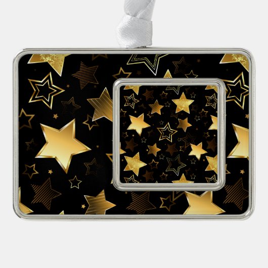 黄金の星とシームレスなパターン シルバープレートフレームオーナメント (正面)