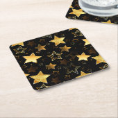 黄金の星とシームレスなパターン スクエアペーパーコースター (アングル)