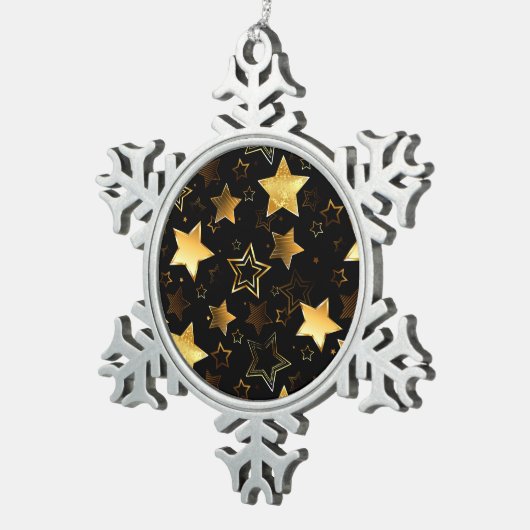 黄金の星とシームレスなパターン スノーフレークピューターオーナメント (右)