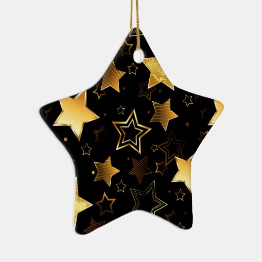 黄金の星とシームレスなパターン セラミックオーナメント (右)