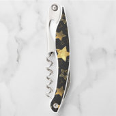 黄金の星とシームレスなパターン ソムリエナイフ (正面)