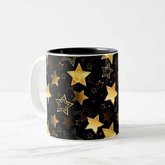 黄金の星とシームレスなパターン ツートーンマグカップ (正面左)