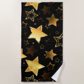 黄金の星とシームレスなパターン ビーチタオル (正面)