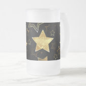 黄金の星とシームレスなパターン フロストグラスビールジョッキ (正面右)