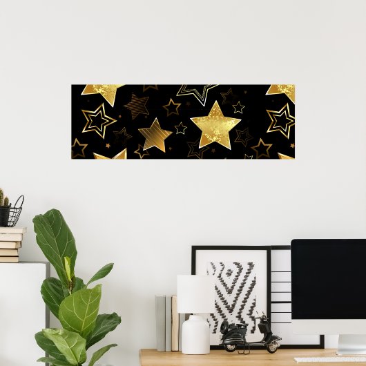 黄金の星とシームレスなパターン ポスター (ホームオフィス)