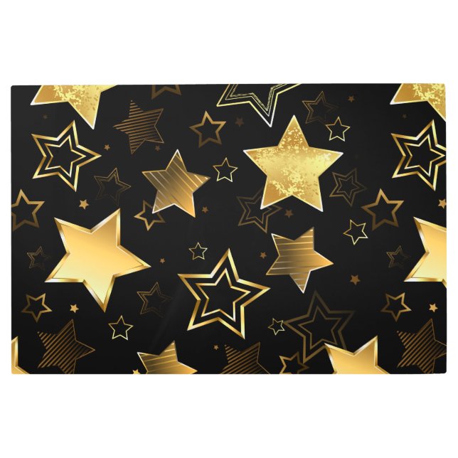 黄金の星とシームレスなパターン メタルプリント (正面)