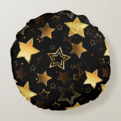 黄金の星とシームレスなパターン ラウンドクッション (裏面)