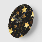 黄金の星とシームレスなパターン ラウンド壁時計 (傾斜)