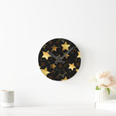 黄金の星とシームレスなパターン ラウンド壁時計 (ホーム)