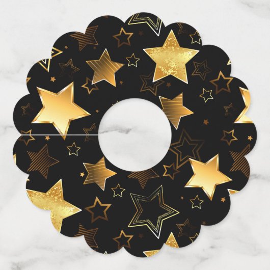 黄金の星とシームレスなパターン ワイングラスタグ (正面)