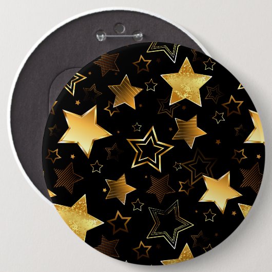 黄金の星とシームレスなパターン 缶バッジ (正面&裏面)