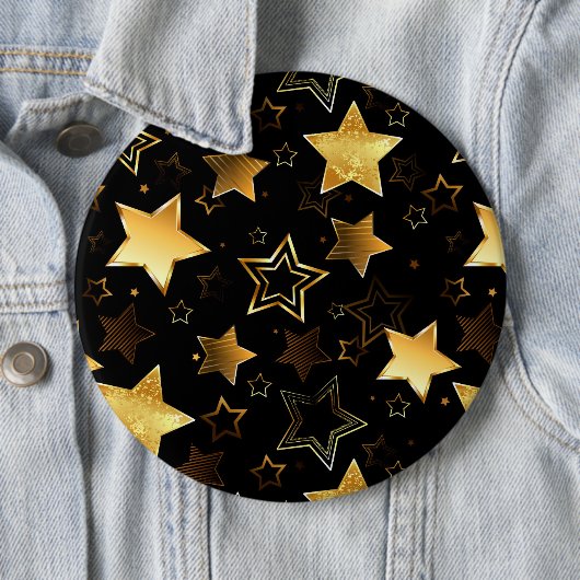 黄金の星とシームレスなパターン 缶バッジ (インサイチュ)