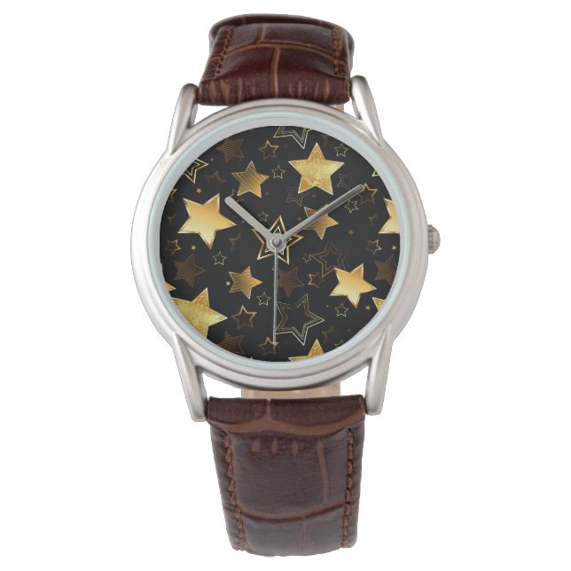 黄金の星とシームレスなパターン 腕時計 (正面)