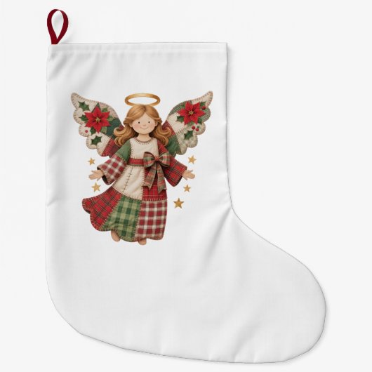 黄金の星のクリスマスエンジェル ラージクリスマスストッキング (正面)