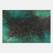 黄金の星の水色ダークグリーン ラッピングペーパーシート (正面)