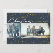 黄金の星モダンダークブルーのクリスマスの挨拶 シーズンカード (正面)