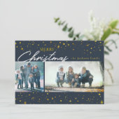 黄金の星モダンダークブルーのクリスマスの挨拶 シーズンカード (スタンド正面)