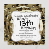 黄金の時計とギアスチームパンク機械の贈り物 招待状 (正面/裏面)