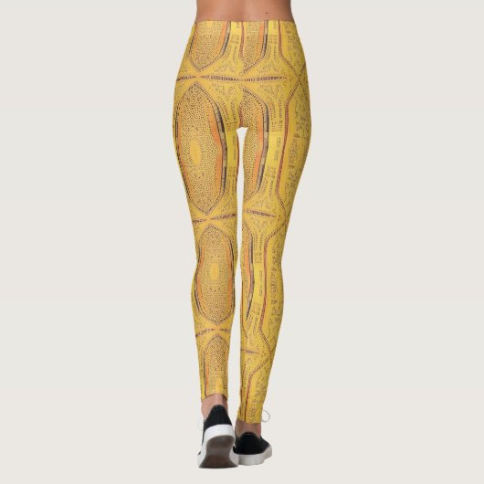黄金の暖かい幾何学的デザインの子猫声 レギンス (裏面)