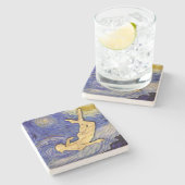 黄金の月と星空の夜、夜の旅行者 ストーンコースター (横)