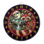 黄金の月の下で赤いラクーンが輝く ダーツボード (正面)