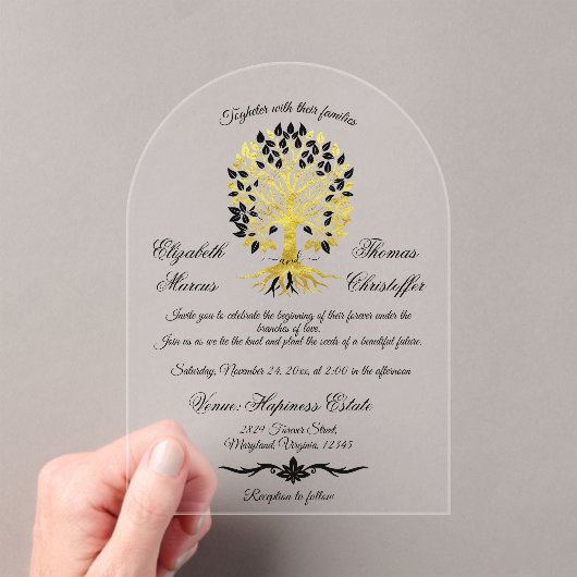 黄金の木は永遠に洗練さ結婚れた アクリル招待状 (インサイチュ (ポータブル))