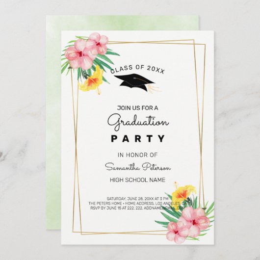 黄金の枠と花 招待状 (正面/裏面)