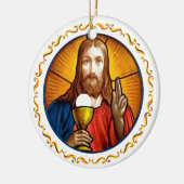 黄金の枠を持つイエズスの画像 セラミックオーナメント (左)