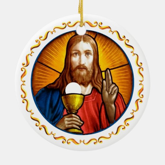 黄金の枠を持つイエズスの画像 セラミックオーナメント (裏面)