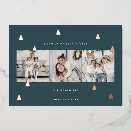 黄金の森 |クリスマスエレガント写真コラージュ 箔シーズンカード (正面)