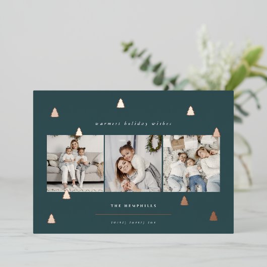 黄金の森 |クリスマスエレガント写真コラージュ 箔シーズンカード (立ち正面)