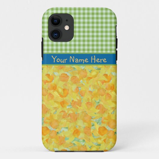 黄金の水仙とグリーンチェックギンガム Case-Mate iPhoneケース (裏面)