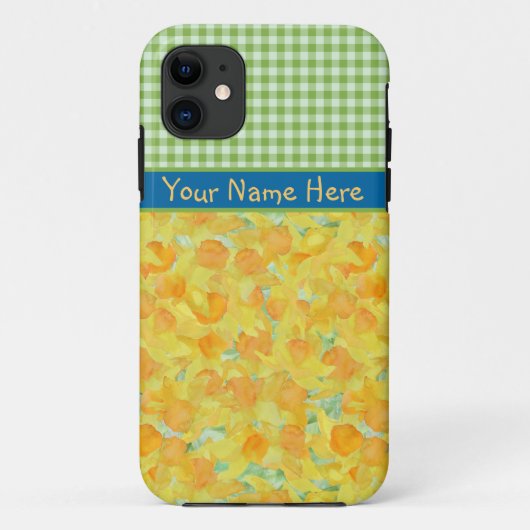 黄金の水仙とグリーンチェックギンガム Case-Mate iPhoneケース (裏面)