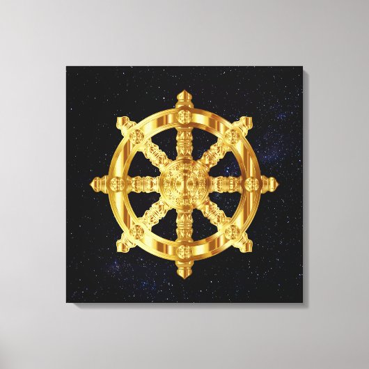 黄金の法輪仏教とヒンドゥー教のシンボル キャンバスプリント (正面)