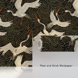 黄金の波と優雅な鶴 壁紙