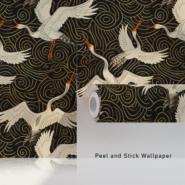 黄金の波と優雅な鶴 壁紙 (クリエイターアップロード済み)